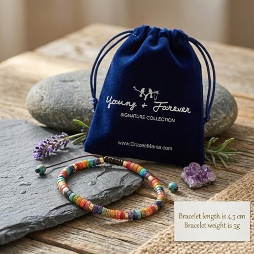 Image of Young & Forever Artisan Semi-Precious Gemstone Bracelet for Women & Girls - 7 Chakra Healing Crystal Jewellery with Heart Locket, Tree of Life & Divine Charms - Ideal Birthday