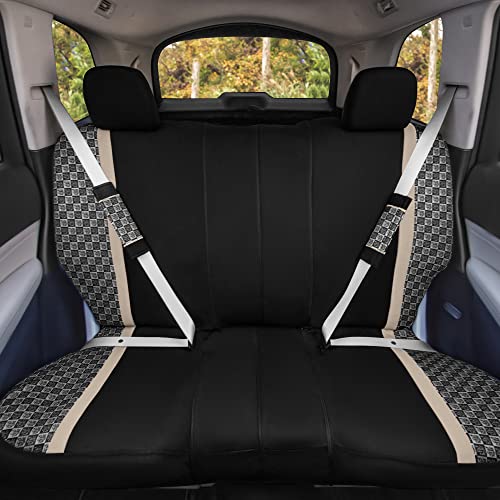We Are Young Life Is Fun™ Checker Car Seat Covers Universal Fit Interior Accessories Full Set Beige Seat Cover Combo Steering Wheel Cover And Seat Belt Pads, Airbag And Split Rear Car Seat Covers #TOP4