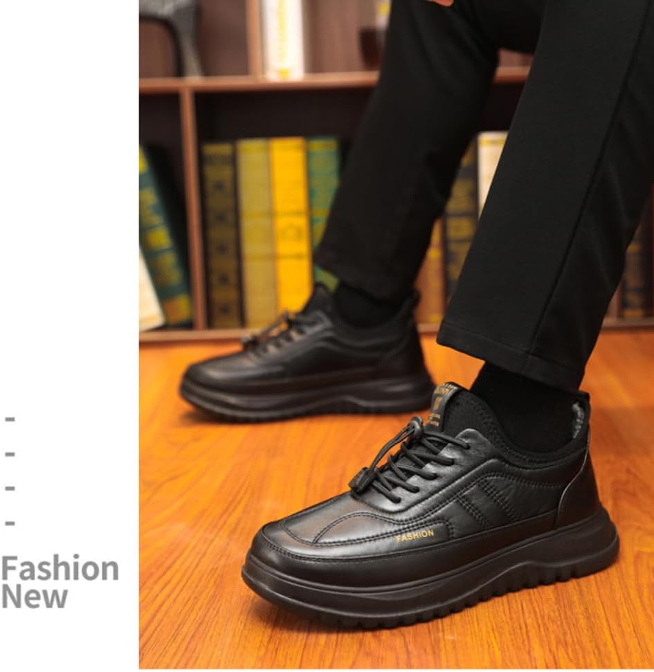 Mens Winter Boots Snow Shoes, Men's Leather Warm Fur Lined Slip On Snow Boots,Lightweight Casual Walking Loafers for Middle-Aged and Elderly - Image 8