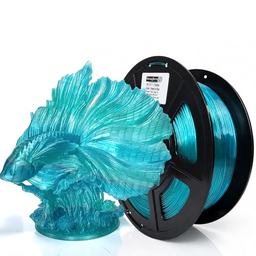 Image of PETG Translucent Blue to Green 3D Printer Filament 1.75mm, Gradient PETG Filament, Glossy Transparent PETG 3D Printing Filament for Vase Mode, Single-Wall Prints, 1kg Spool