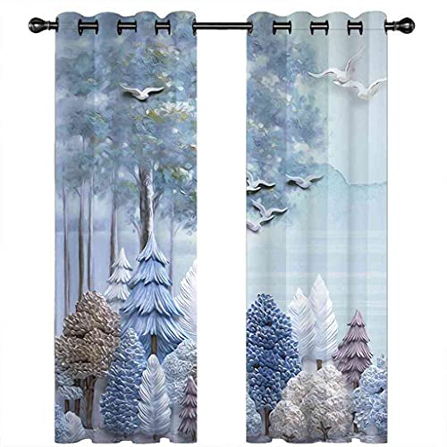 Rideau à oeillets impression 3D oiseau forestier drapé lourd pour grand salon - 5