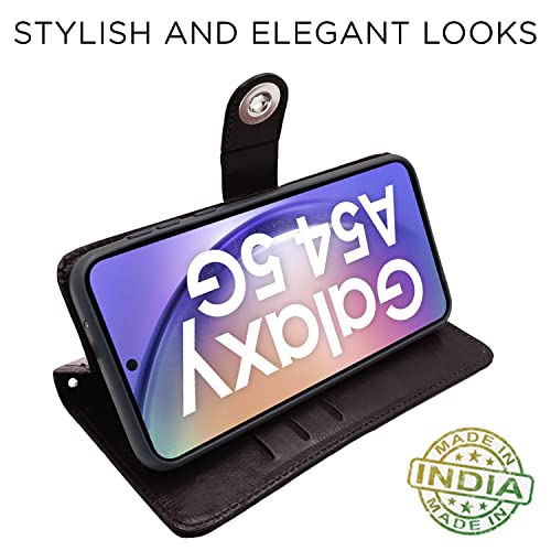 Image of Pikkme Samsung Galaxy A54 5G Flip Cover Leather Finish | Inside TPU with Card Pockets | Wallet Stand and Shock Proof | Complete Protection Button Flip Case (Coffee)