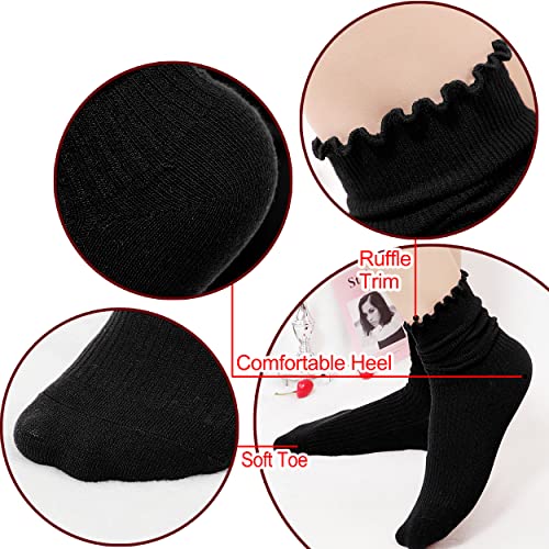 Bienvenu Ruffle Slouch Socks for Women, Cute Cotton Crew Socks, Frilly Novelty Knit Socks 5 Pairs3