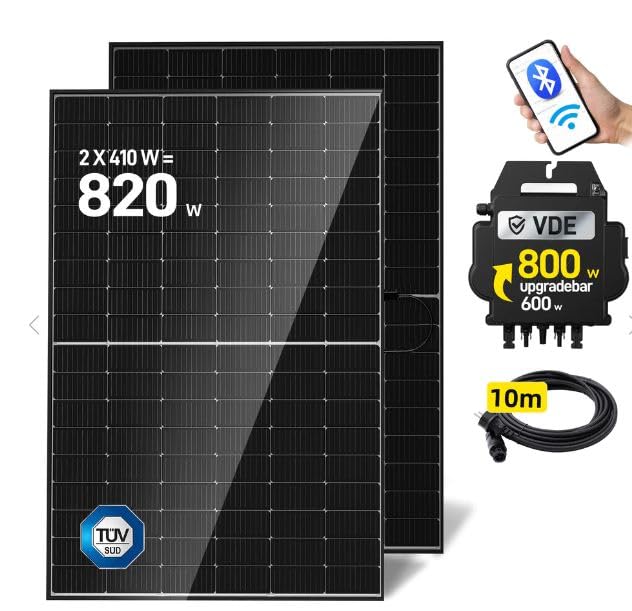 Estock1speed KIT PANNELLO SOLARE DA BALCONE FOTOVOLTAICO Plug&Play 820w Moduli solari 2x410W, +Inverter per sistemi AP EZ1-M +Cavo CA 10metri