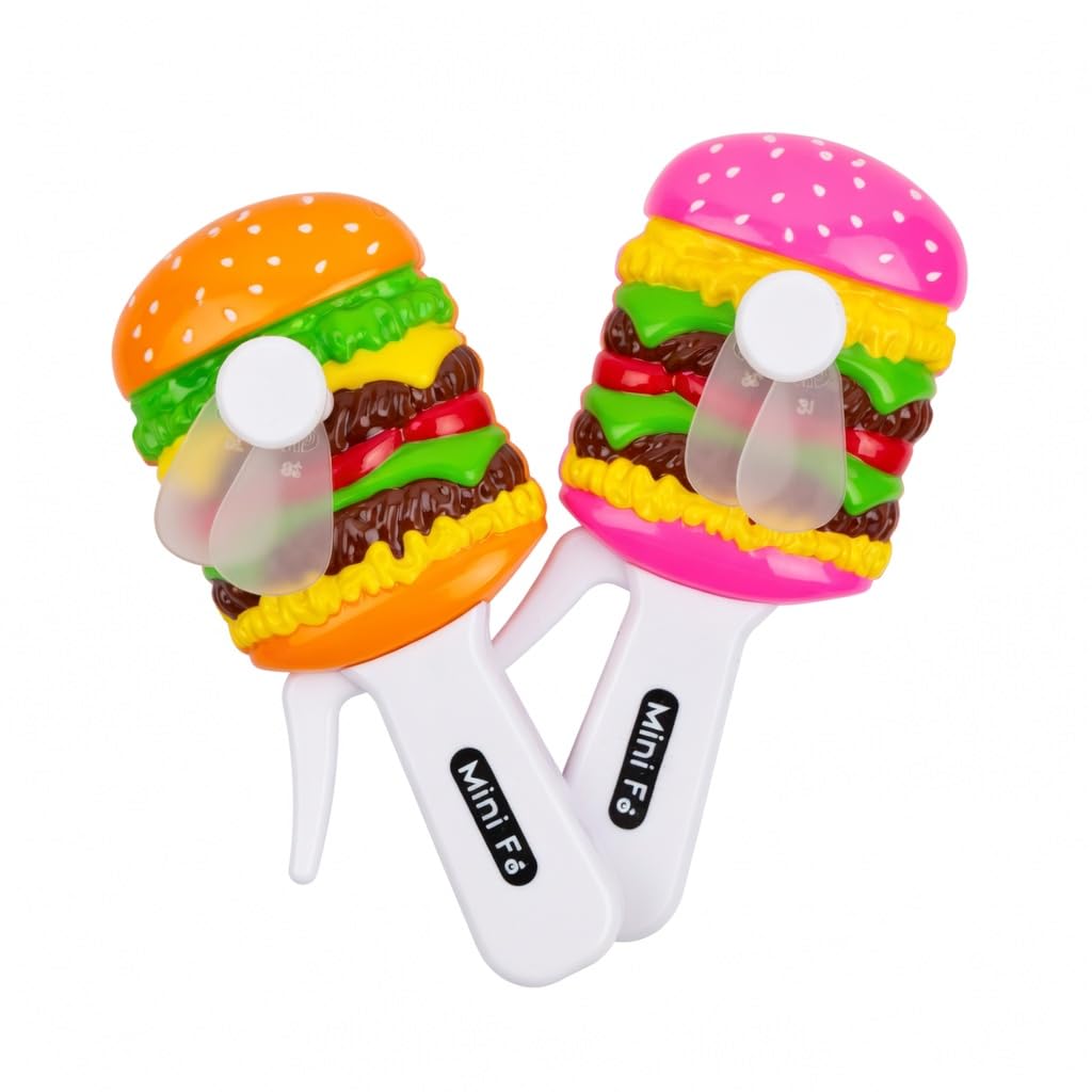 Mini Hand Fan for Kids & Adults, Cute Burger & Fries Hand Press Fan, Portable, Lightweight Summer Toy for Travel School Outdoor Use, Pack of 2 (Burger Hand Prees Fan)-picture-30