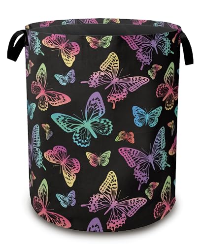 Rainbow Butterfly Collapsible Laundry Baskets,Laundry Hamper,Storage Basket with Handles for Bathroom Bedroom College Dormitory Living Room Nursery Organizer 16