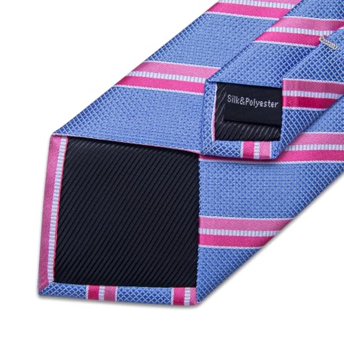 Image of DiBanGu Striped Tie Set for Men Silk Woven Plaid Necktie and Pocket Square Cufflinks Business Wedding