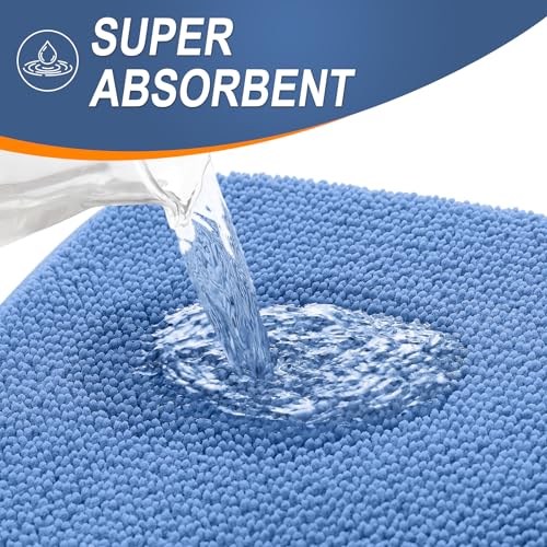 Image of OLANLY Thick Memory Foam Bath Mat Rug 30x20, Extra Soft Absorbent Bathroom Rug, Quick Dry Bath Mat, Non-Slip, Machine Washable Carpet for Floor, Tub and Shower, Home Decor Accessories, Cornflower Blue
