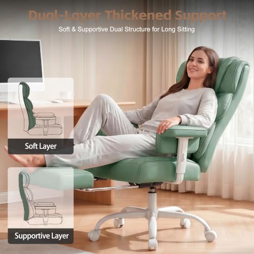 Image of Vonesse Big and Tall Office Chair, Desk Chair with Soft Adjustable Armrests, Ergonomic High Back Gaming Chair with Lumbar Support, Executive Computer Chairs with Footrest (PU Leather, Green)