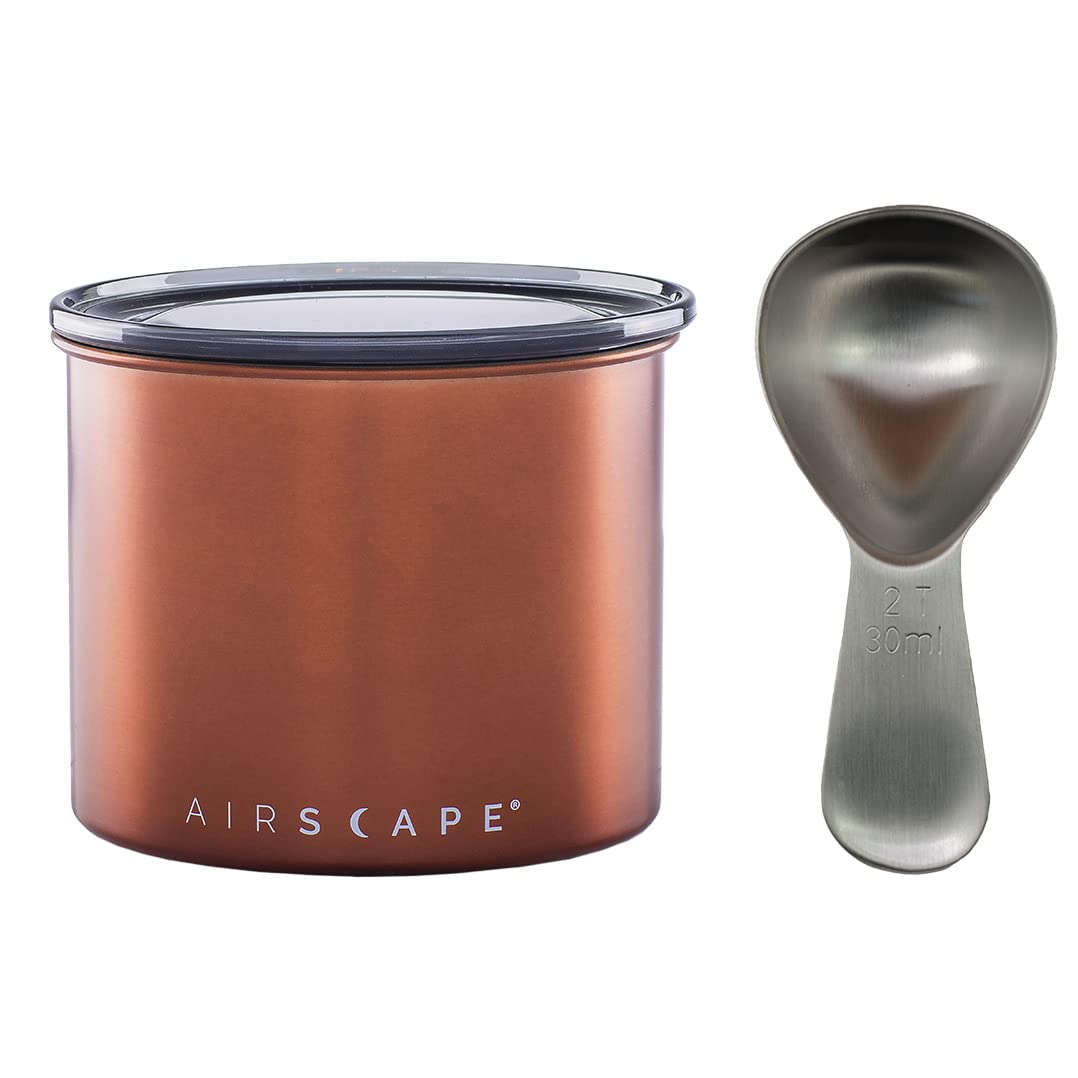 Airscape Stainless Steel Coffee Canister & Scoop Bundle - Food Storage by Planetary Design – Small, 250 milliliters, Stainless Steel, Brushed Copper, Pack of 2