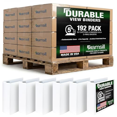 Image of Samsill Durable 5 inch 3 Ring Binder, Locking D Ring 100% Recycled Chipboard, White, Pallet of 192 Binders in 32 Cartons