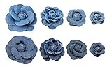 LinJianTing 8PCS Denim Fabric Flowers: 4 Sizes, Blue, Rustic, Denim Craft Flowers, Flat, Artificial Plant, Indoor Use