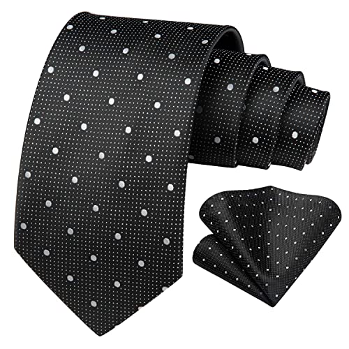 Image of HISDERN Polka Dot Ties for Men Classic Silk Ties and Pocket Square Formal Business Necktie Handkerchief Wedding Party
