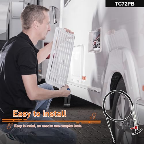 Image of TC72PB 72 Inch Valve Cable, Fit for Valterra Bladex Cable Actuated RV Waste Replacement, Stainless Steel with Folding Handle for Camper Marine Black Gray Water Tank Bulkhead Mount
