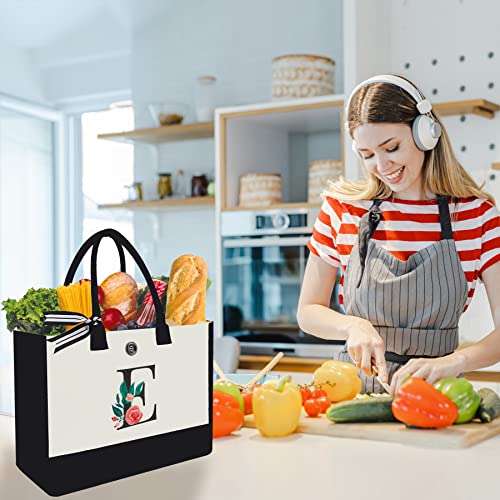 Image of Initial Canvas Tote Bag, Monogrammed Tote Bags Suitable for Mother's Day Wedding Beach