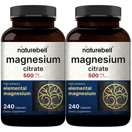 NatureBell Magnesium Citrate 500mg, 480 Capsules (2 Pack) | High-Purity Elemental Form | Heart, Muscle & Digestion Support | Non-GMO, Gluten-Free