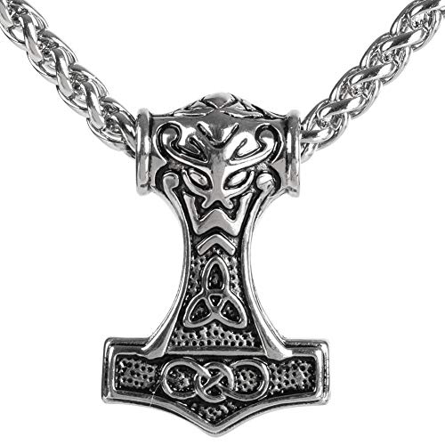 schmuxxi - Colgante de martillo de Thor de acero inoxidable macizo trabajado por ambos lados, incluye cadena de 60 cm Cover