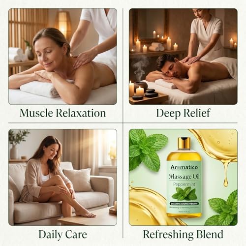 Image of AROMATICO Peppermint Massage Oil - Muscle Relaxing Oil with Cooling & Refreshing Feel, with Jojoba & Almond Oils - 300ml