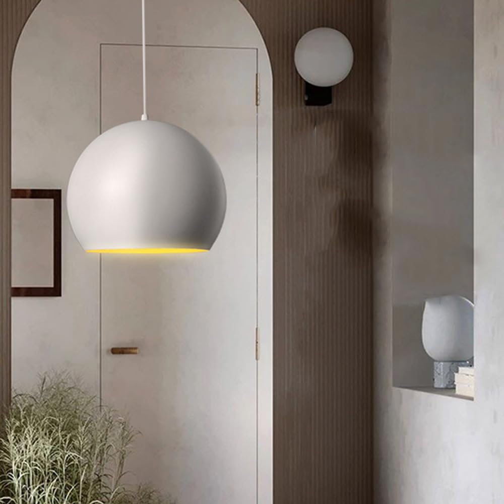 ISCBAFYX wisząca w stylu nordyckim minimalistycznym, jednogłowicowa wisząca z gwintem E27, półokrągły metalowy klosz żyrandola, salon wyspa kuchenna dekoracja gabinetu oprawy oświetleniowe