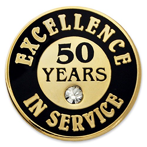 Image of PinMart Gold Color Plated Excellence in Service Year Award Lapel Pin - Metal Enamel Workplace Reward Pin w /Rhinestone - 1-60 Years Pins for Long Standing Employees