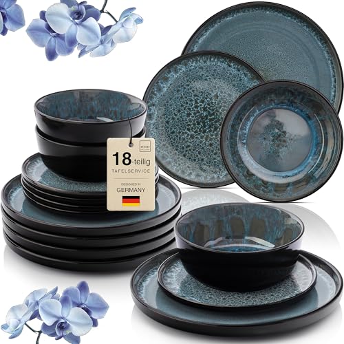 SÄNGER Manila | Steingut Geschirr Set 18 tlg, Teller Set 6 Personen,...