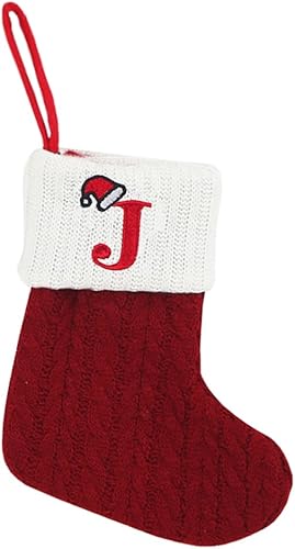 Vista 15 de Threetols Medias de Navidad con inicial, letra pequeña bordada de punto, medias de Navidad rojas y blancas, letras con monograma, para colgar