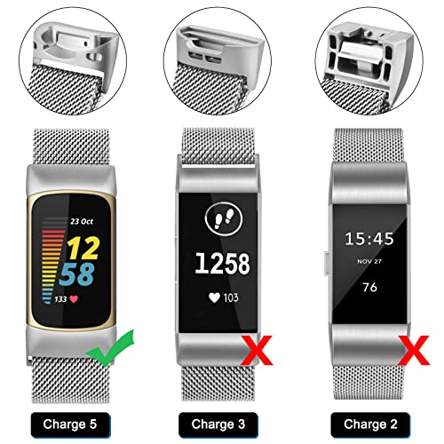 VANCLE Pulseiras de metal para Fitbit Charge 5 para mulheres e homens, fecho magnético de malha de a