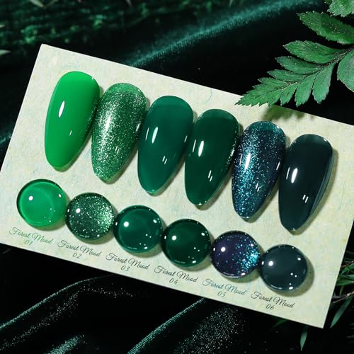 Born Pretty Esmalte de uñas UV verde con purpurina – Hema y TPO Free Gel Esmalte de uñas verde oscuro verde claro brillo UV laca manicura y arte de uñas DIY en casa