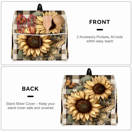 Image of 6-8 Quart Kitchen Stand Mixer Dust Cover, Kitchen Appliance Protective Covers with Top Handle and Pocket, Two sunflowers