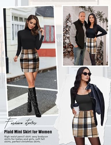 Plaid Skirts for Women, Pencil Mini Skirts for Women High Waist Bodycon Christmas Holiday Fall Winter Skirts 2026 Trendy Brown - Thumbnail 5