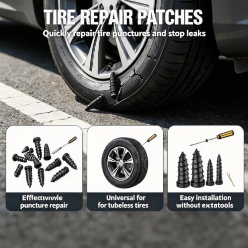 Image of Tire Repair Rubber Nails Kit, Screw in Tire Repair Plugs with Box and Screwdriver (100pcs) | Screw-In Plugs, Tire Puncture Repair, Includes Storage Box, Easy Installation