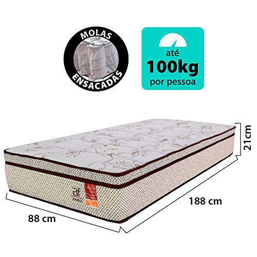 Colchão Solteiro Molas Ensacadas Bamboo BF Colchões 88x188x21cm