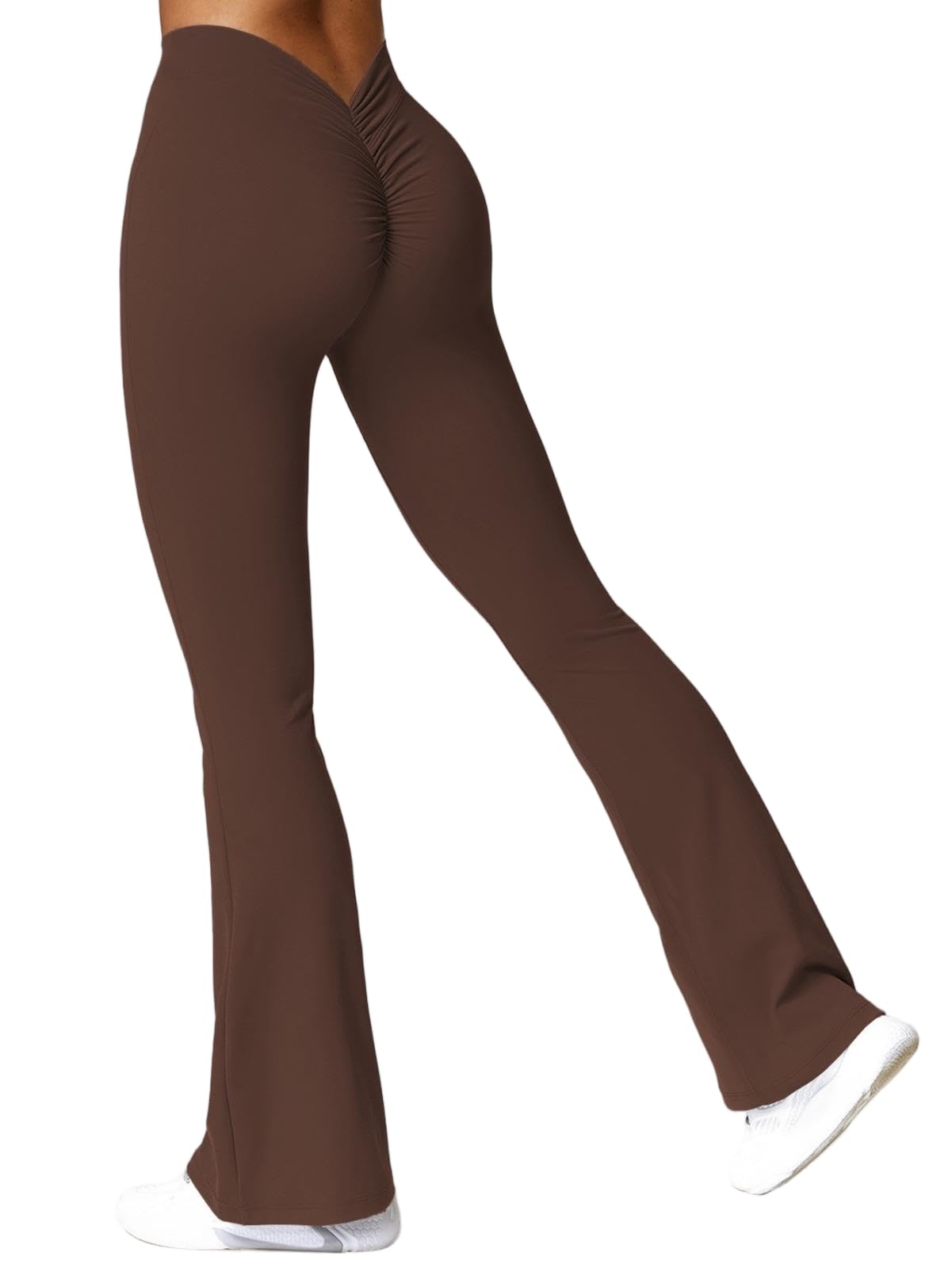ANTTK Spodnie do jogi z dekoltem w serek dla kobiet z marszczonym wzorem podnoszącym pośladki, rozkloszowane legginsy z wysokim stanem, kontrola brzucha, spodnie treningowe slim fit, na siłownię