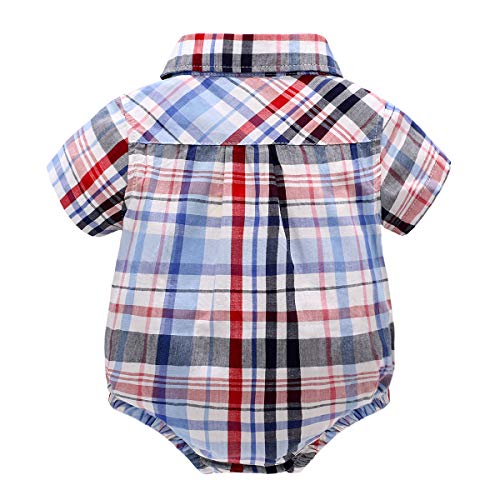 Famuka 0-12 Months Boy Shirt Romper Short Sleeve Baby Bodysuit Plaid Onesie thumb #1