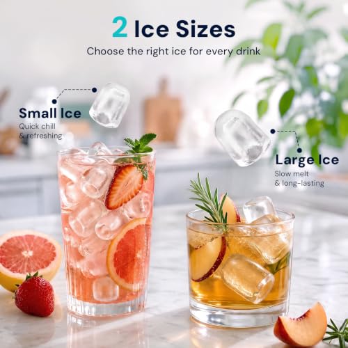 Image of Kismile Countertop Ice Maker Machine, 26Lbs /Day Fastest 6‑Min Ice | 8 bullet ice in 6min, 2 sizes, energy-saving, portable mini, with handle,basket,scoop. Home /bar /RV /camping /office.Red