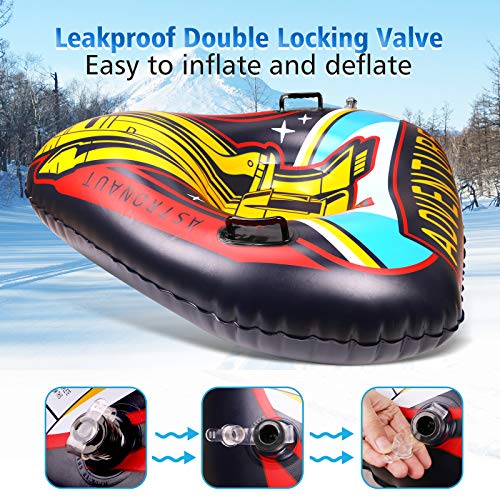 Winzwon Snow Tube for Adult and Kid Heavy Duty Inflatable Large Snow Sledding Tube with Handles for Winter Christmas Snow(Yellow & Triangle) - Thumbnail 2