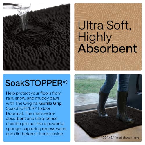 Image of GORILLA GRIP SoakSTOPPER Dog Door Mat, 36x24 Machine Washable Rug Absorbent Doormat Captures Moisture Mud Dirt, Quick Dry Soft Chenille Entryway Rugs Indoor Entrance Mats for Dog Paws, Black