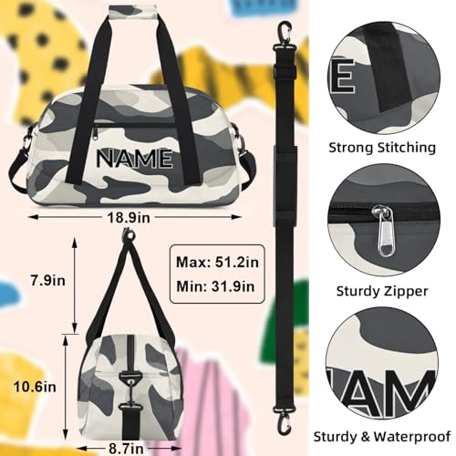 Personalized Custom Black Grey Camo Gym Bag for Women Men Carry on Travel Duffel Tote Gray Camouflage Overnight Workout Weekender Bag3