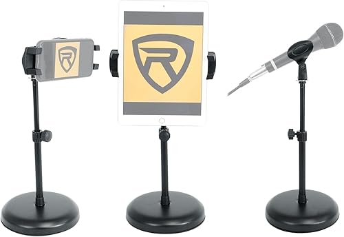 Rockville iStand 7 iPadiPhoneTeléfonoTabletaEscritorio Estudio StandAltura Ajustable + Micrófono Clip
