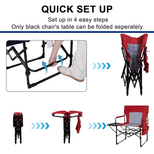 Image of 2Pack Director Chairs for Outdoor, Folding Camping Chair, Compact Directors Chair Side Table and Side Bag, Heavy Duty Oversize Chair for Beach Fishing Picnic, Holds up to 400 lbs Red
