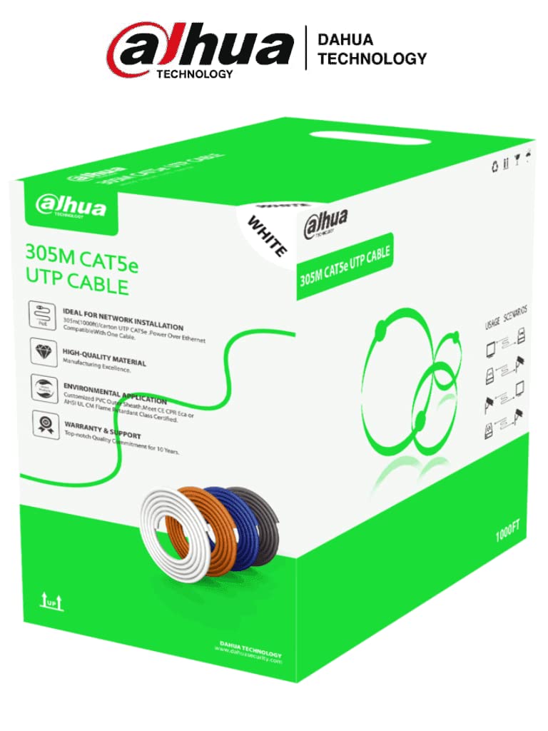 Dahua Bobina di cavo UTP Cat5e/ CCA/ 305 metri/Colore Bianco/Uso interno/Copertura FR-PVC (ROHS compliant)/