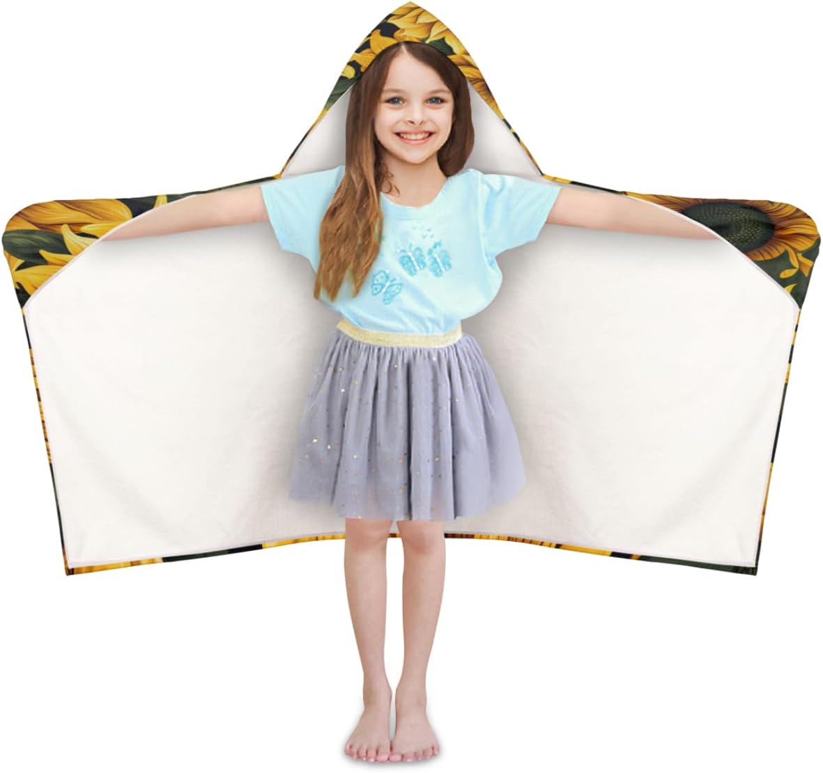 Pardick Kids Bath Towel Natural Sunflower Beach Towel with Hood Pool Cover Up for Girls Boys Soft Absorbent Hooded Bath Towel Toddler Towels for Beach, Pool