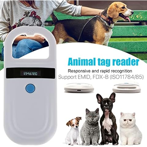 Pet Microchip Scanner Animal Tag Scanner, Portable Handheld Rechargeable Reader Pet ID Scanner with High Brightness OLED Display 128pcs of Tag Information Storage Cover