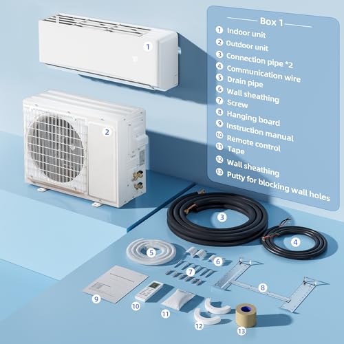 Image of 9000BTU Mini Split Air Conditioner& Heater, 17 SEER2 ๐๐๐๐ Wall-Mounted AC Unit Cools Rooms up to 450 Sq. Ft, Energy Efficient Inverter AC with Heat Pump