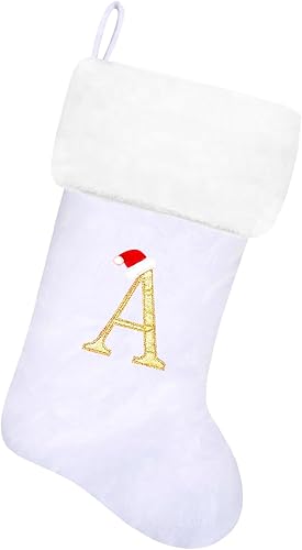Miniatura 143 de Medias de Navidad con monograma de terciopelo rojo de 20 pulgadas con puño de felpa súper suave blanca, medias de Navidad bordadas personalizadas