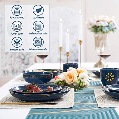 Blue And Gold Dinnerware Set,High Class Porcelain Dinnerware Set | Gold Banded Elegant Deep Blue China | Microwavable Dishwasher Safe (6 Pieces Without Mug) #TOP5
