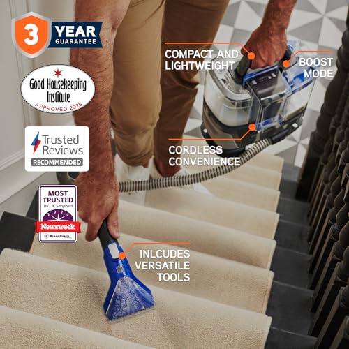 Vax SpotWash Home Cordless Spot Cleaner, Stain, Car, Upholstery, Sofa and Carpet Cleaning Machine, Included Pet Tool and Antibacterial Solution Removes Spills, Grey/Blue, CLSW-MPKP