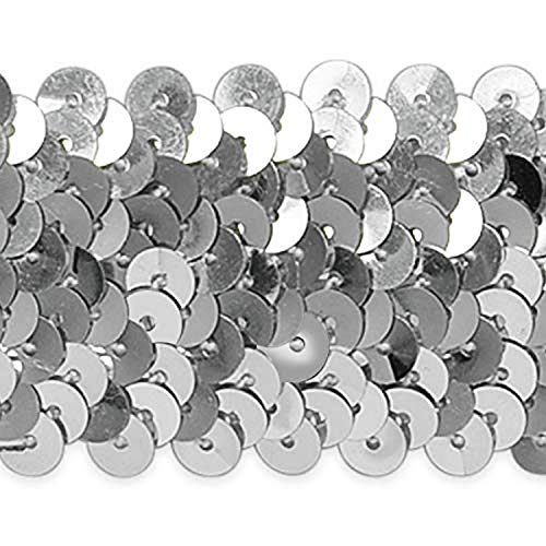 Trims by the Yard 4-Row Metallic Stretch Versatile Crafts Durable Sequin Trim for Costumes Fashion and Home Decor, 1 1/2-Inch, 10-Yard Cut, Silver