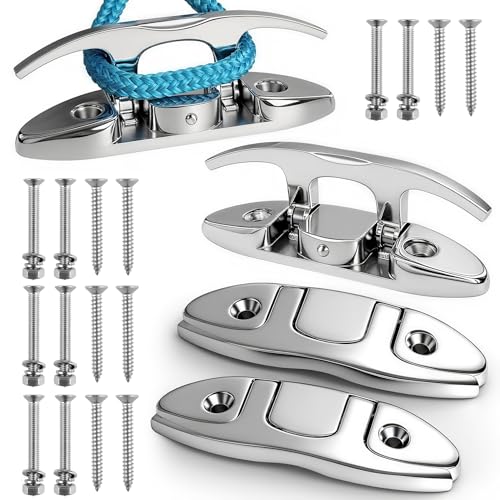VEITHI 316 Stainless Steel Boat Folding Cleats 6 inch, Flip up Dock Cleats for Deck and Boat, Boat Tie Down Cleats Boat Dock Cleats Folding Cleats Rope Cleat Pop Up Cleats with Fasteners (4 Pack)
