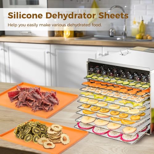 Varku 18 Pcs Silicone Dehydrator Sheets, Including 8 Packs DehydrationMats with Edges & 10 Pcs Mesh Sheets, Nonstick Dehydrator Accessories with Silicone Scraper, Reusable Fruit Dryer Liners